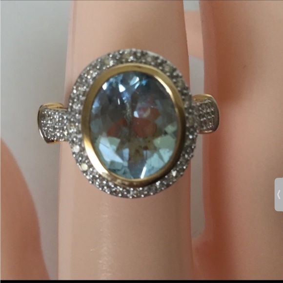 14k AQUAMARINE &DIAMOND RING - Picture 8 of 8